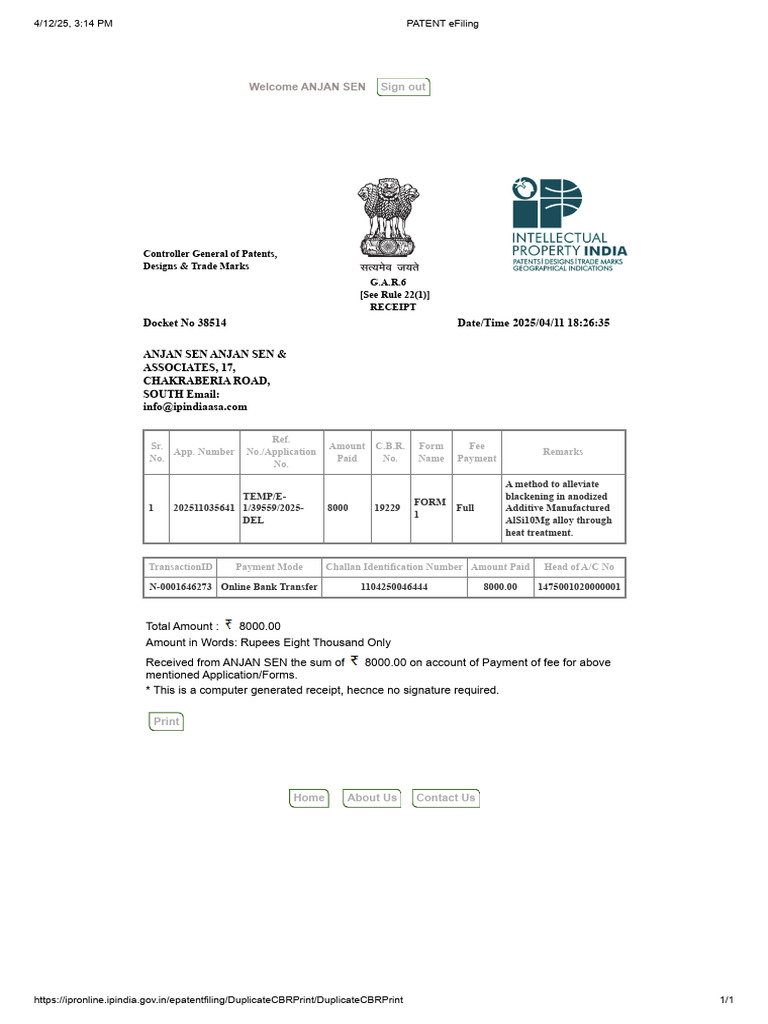 PATENT eFiling receipt | PDF