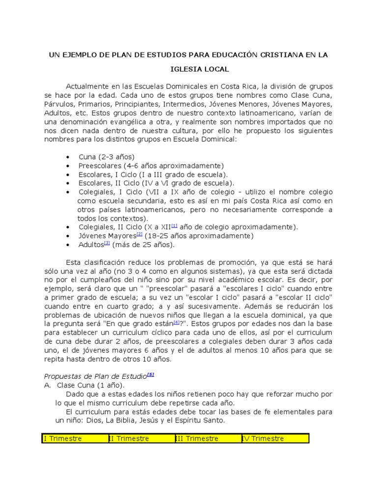5 3 Un Ejemplo de Plan de Estudios para Educacion Cristiana en La ...
