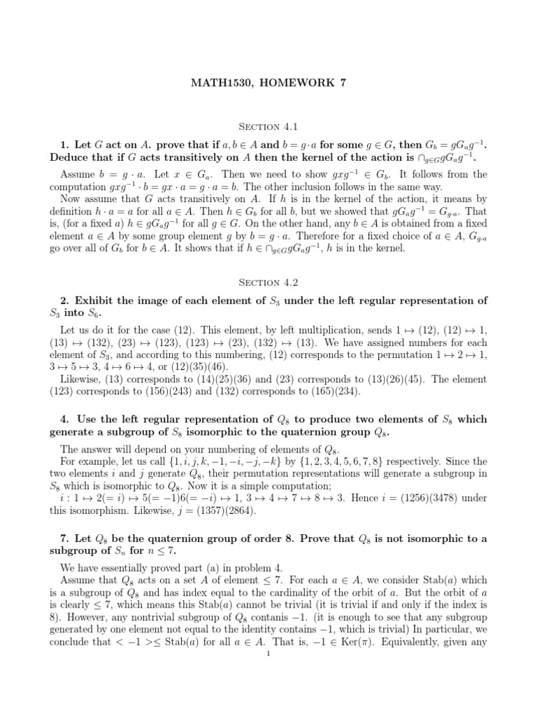 Group Theory Homework Solutions | PDF