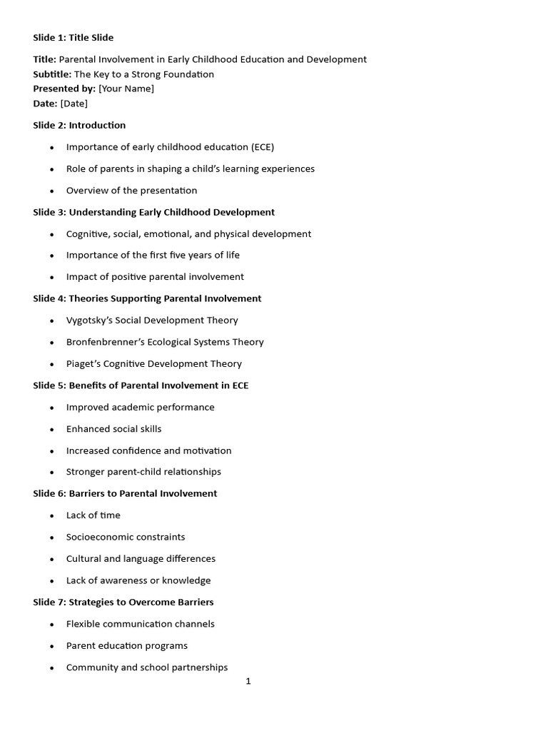 Parental Involvement in Early Childhood Education and Development ...