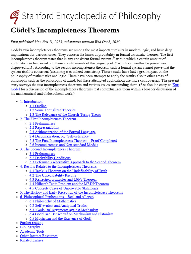 SEP_Gödel’s Incompleteness Theorems (Stanford Encyclopedia of ...