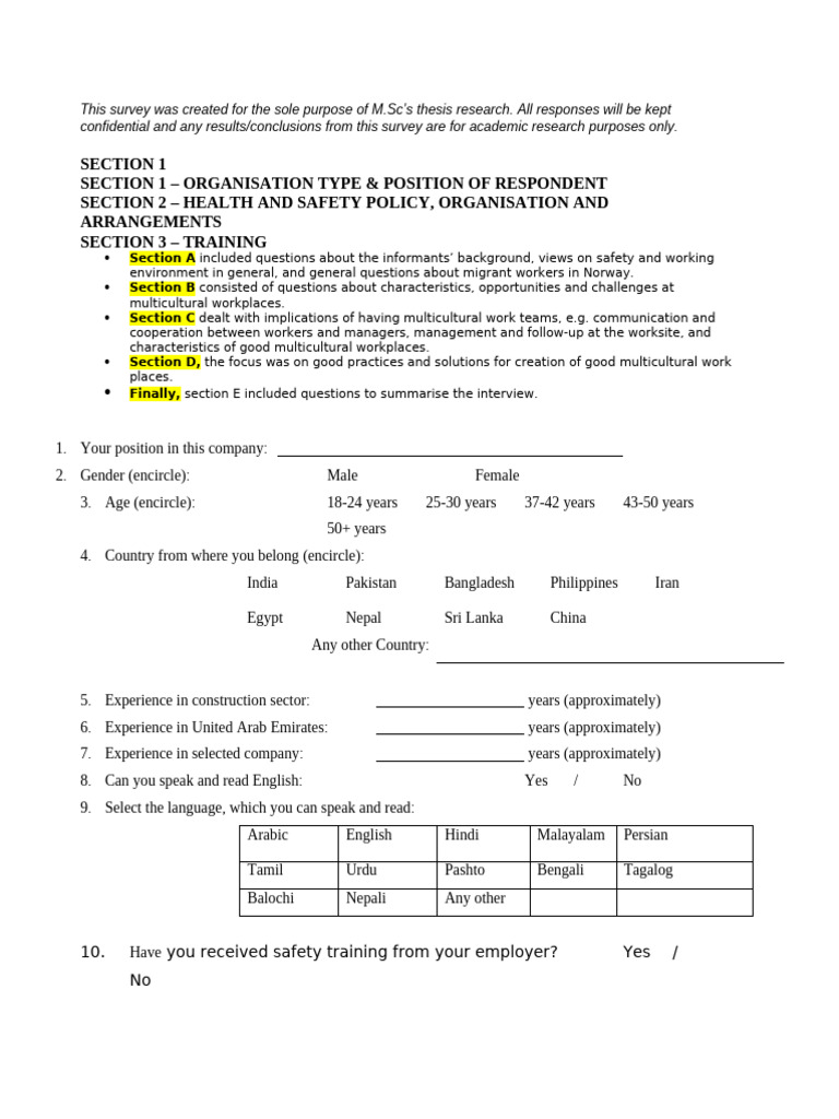 AA.... Draft M.sc Questionnaire | PDF | Urdu | Persian Language
