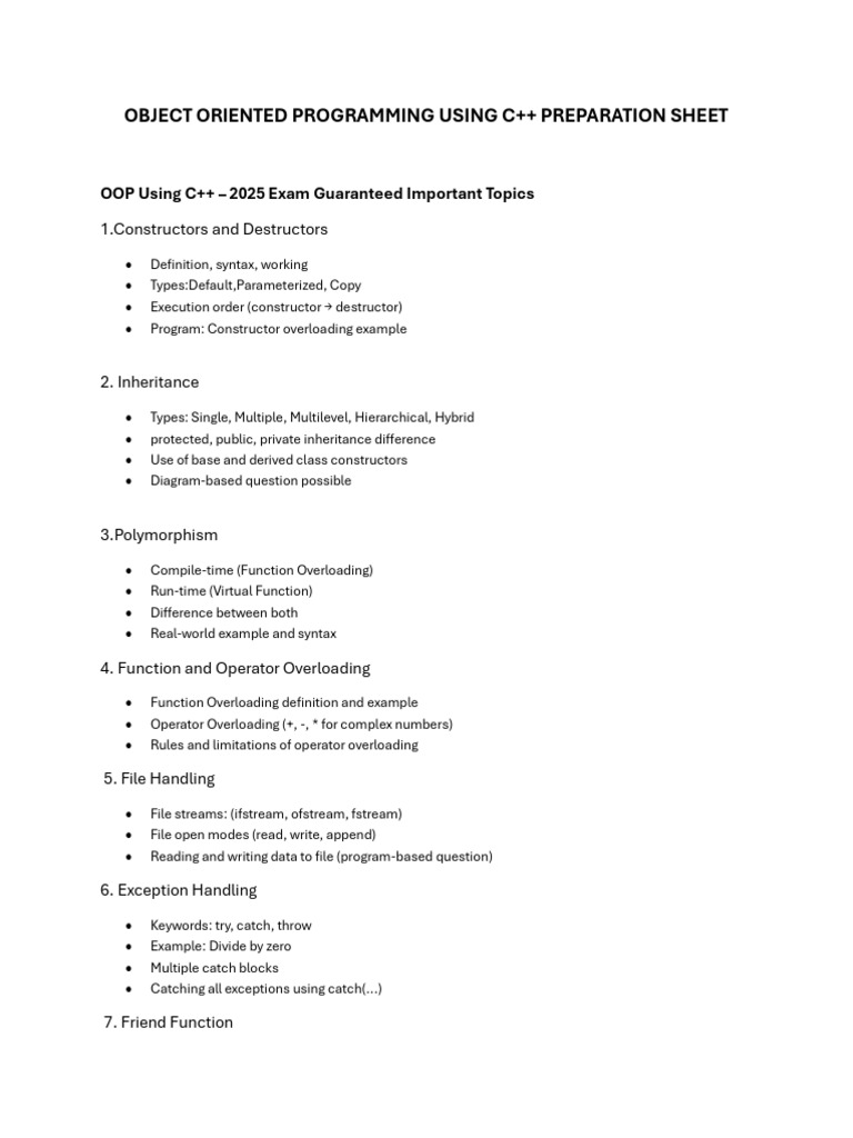 Oops Preparation Sheet | PDF | Inheritance (Object Oriented Programming ...