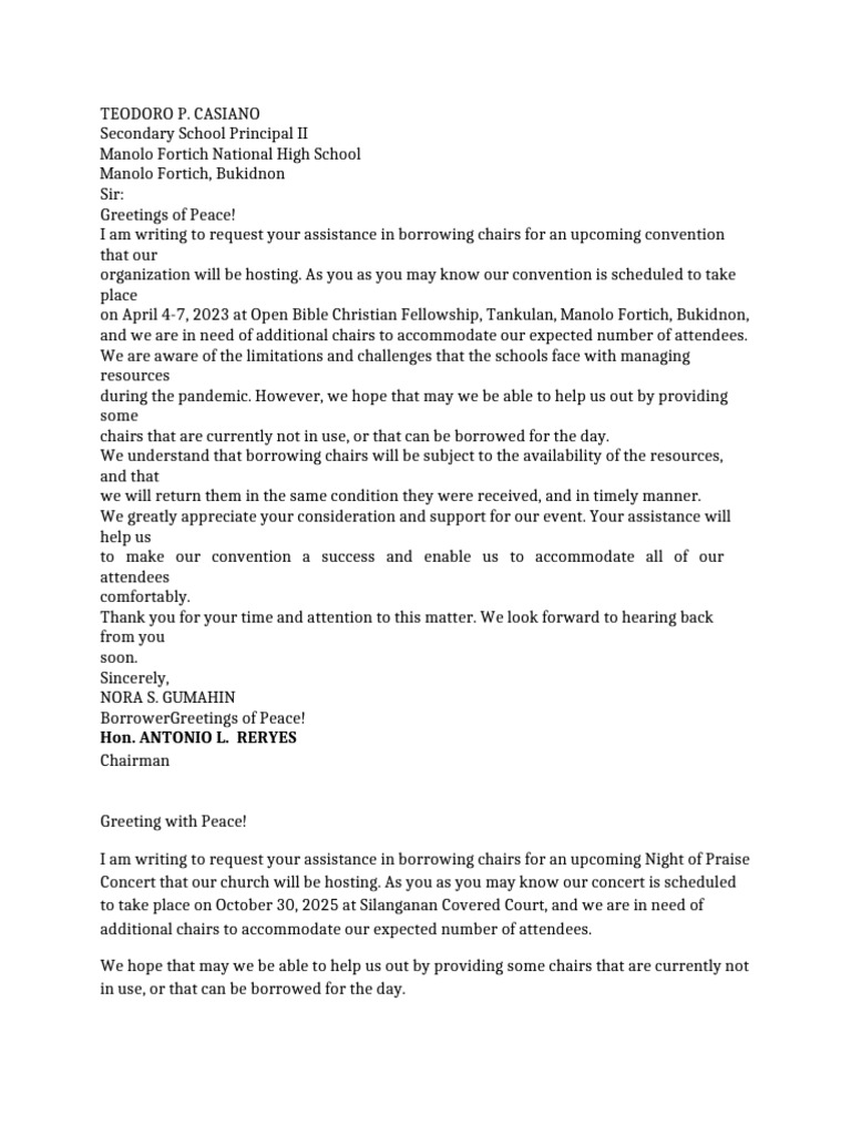 Request Letter (Chair) | PDF