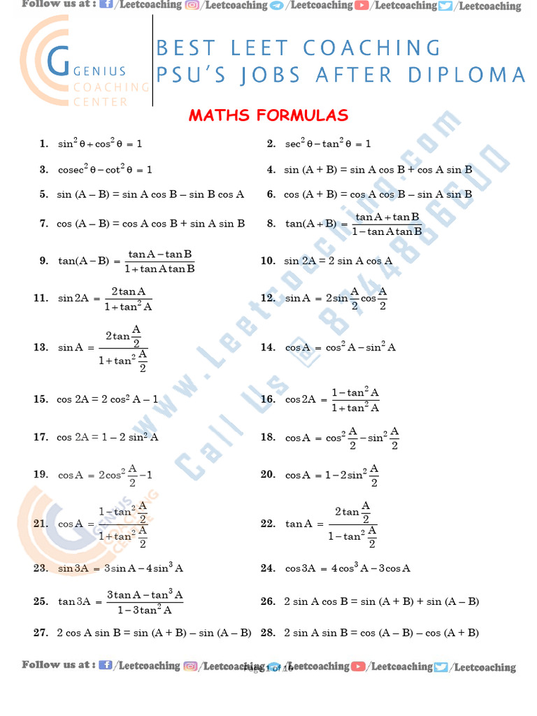 LEET2026-maths formula | PDF | Calculus | Mathematical Relations