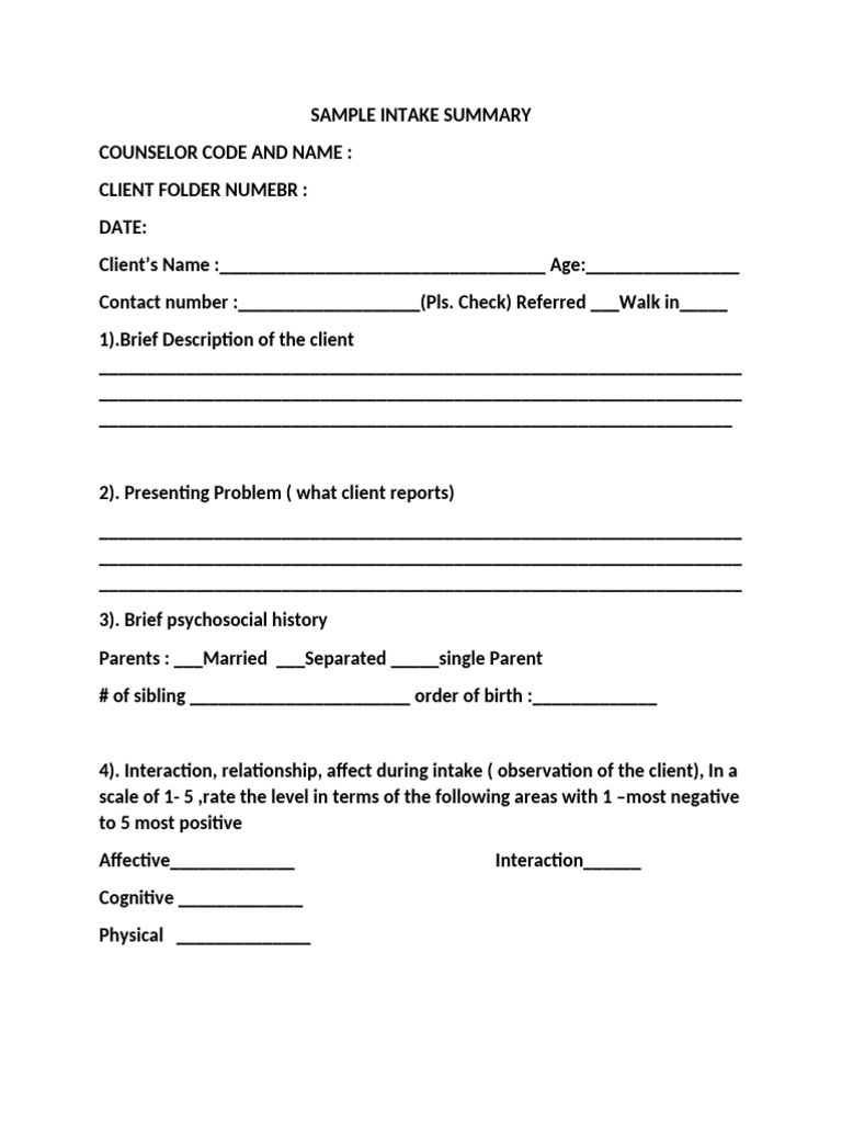 Sample Intake Summary | PDF