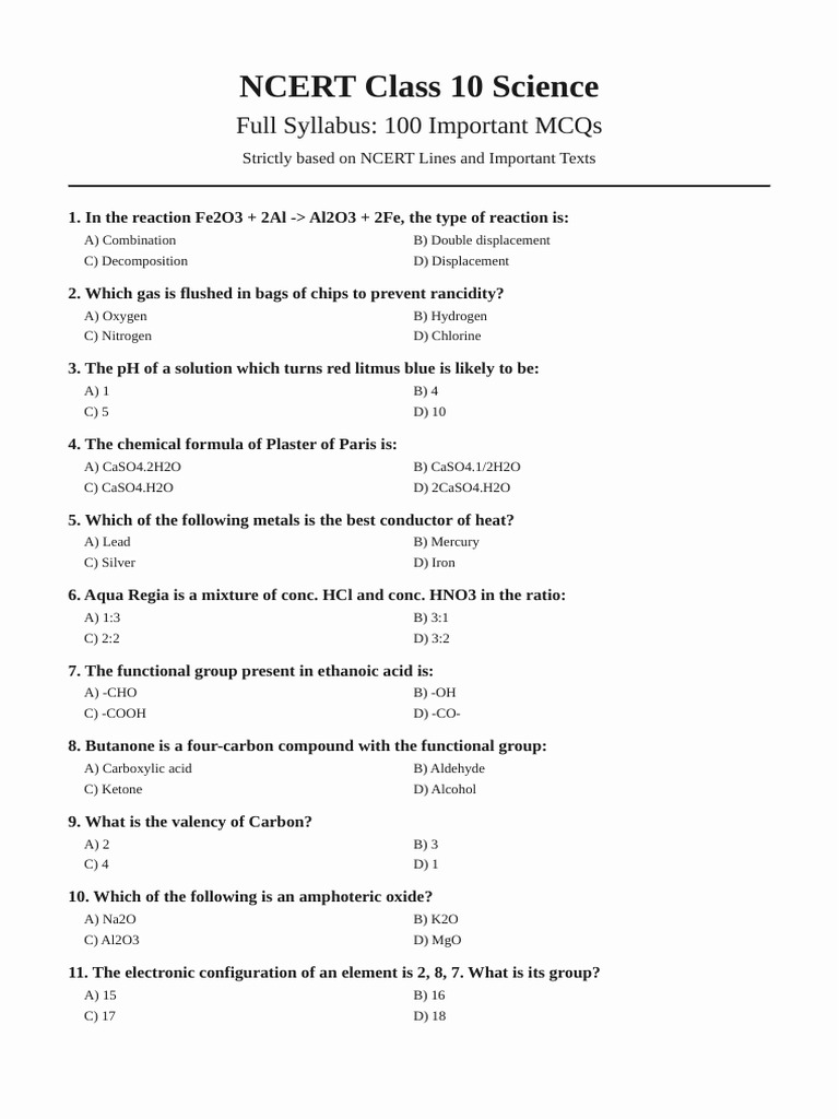 Class 10 Science Full Syllabus MCQs | PDF | Electrical Resistance And ...