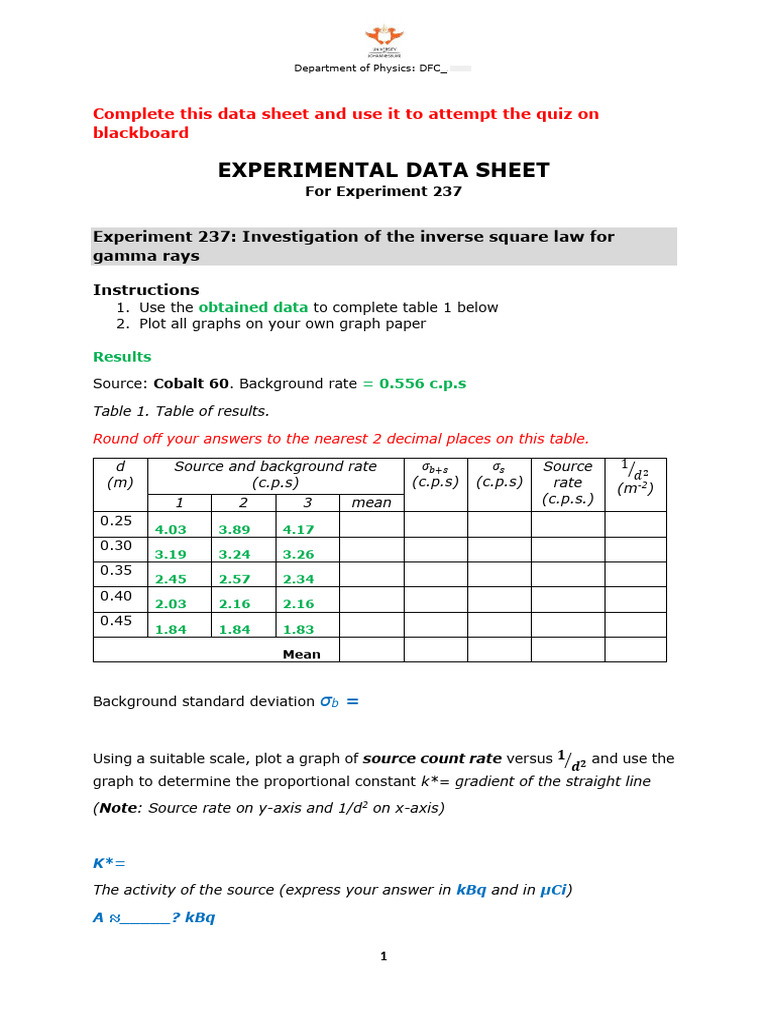 Exp 237 Data Sheet | PDF