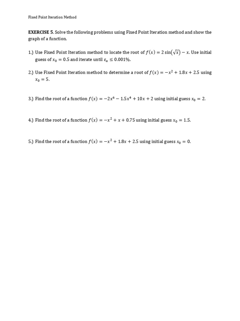 5.1 Fixed Point Iteration Method Exercises | PDF