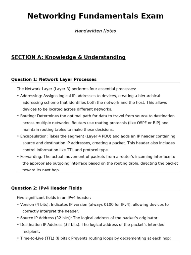 Networking Exam Handwritten Notes | PDF | Internet Protocols | I Pv6