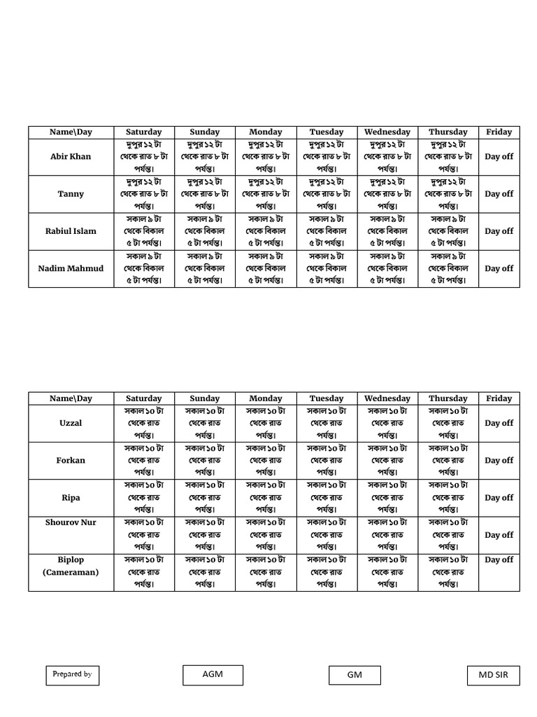 Daily Roster plan | PDF