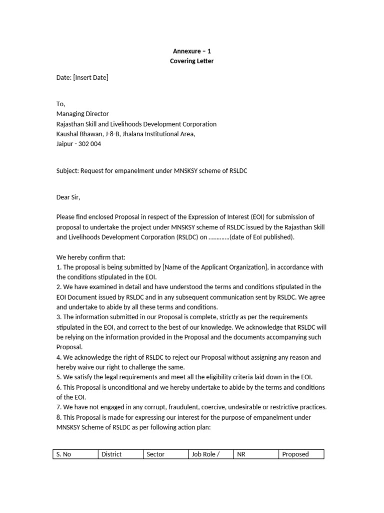 Annexure 1 Covering Letter Template | PDF
