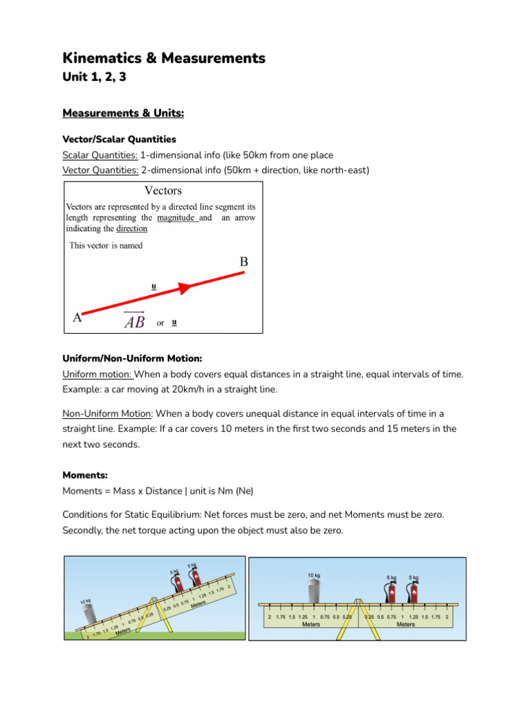 Kinematics & Measurements - Unit 1,2,3 (1) | PDF | Acceleration | Velocity