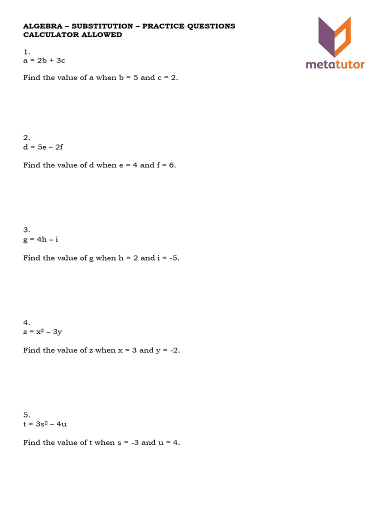 Algebra Substitution | PDF | Fahrenheit