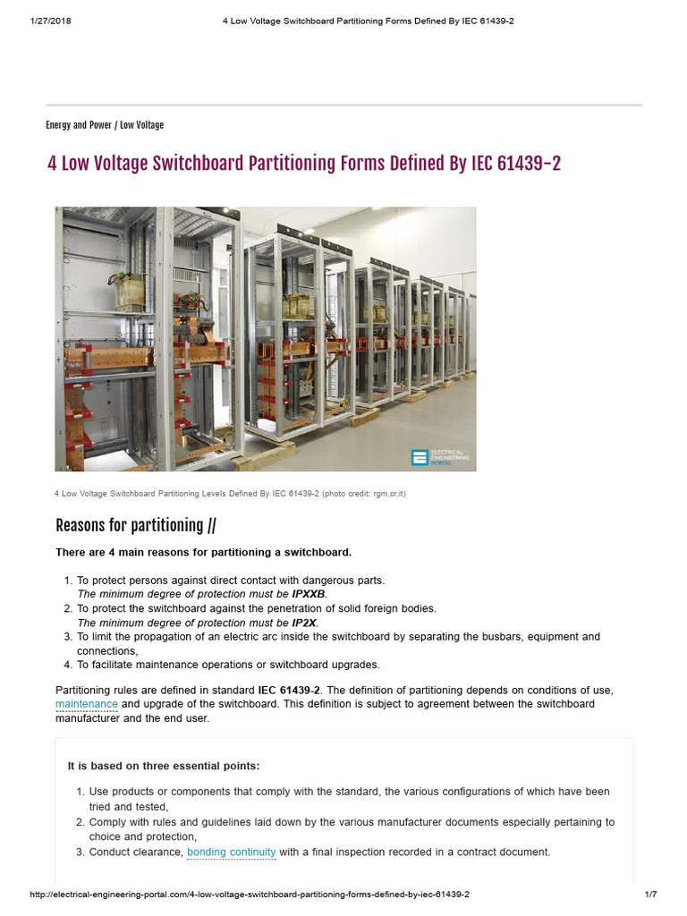 4 Low Voltage Switchboard Partitioning Forms Defined By IEC 61439-2 ...
