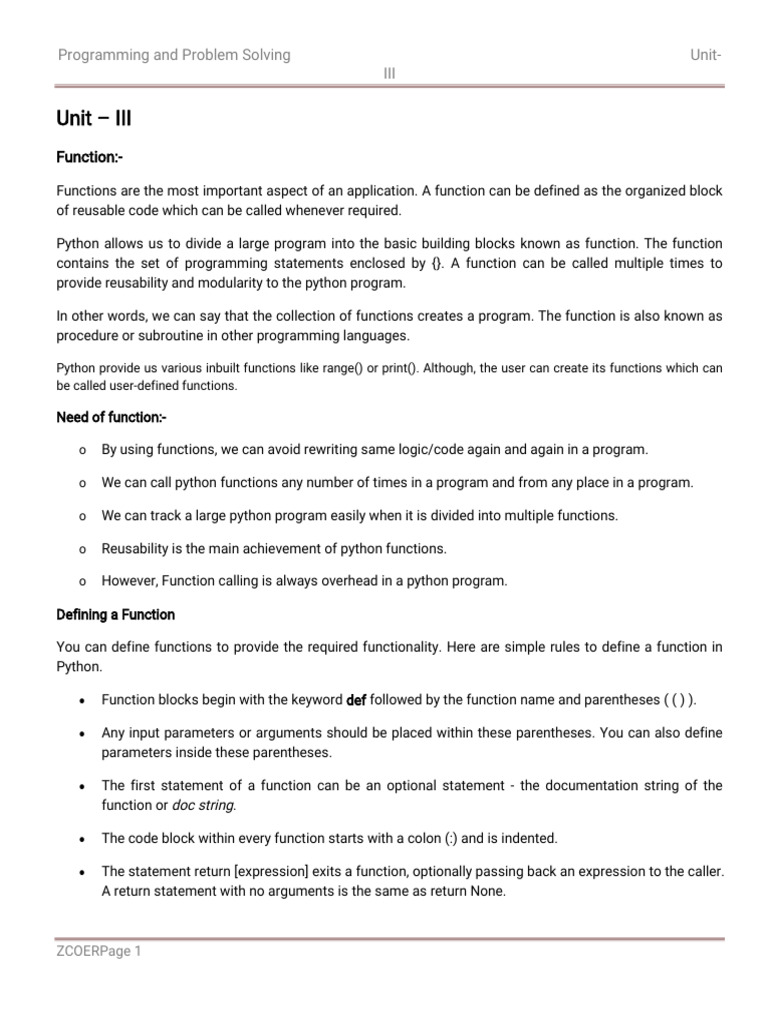 PPS (Programming and Problem Solving) Unit 3 | PDF | Variable (Computer ...