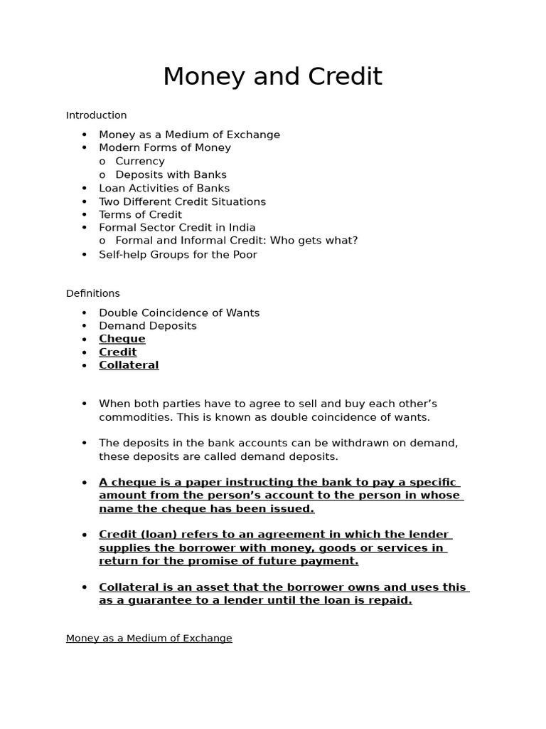 Money and Credit | PDF | Loans | Finance & Money Management
