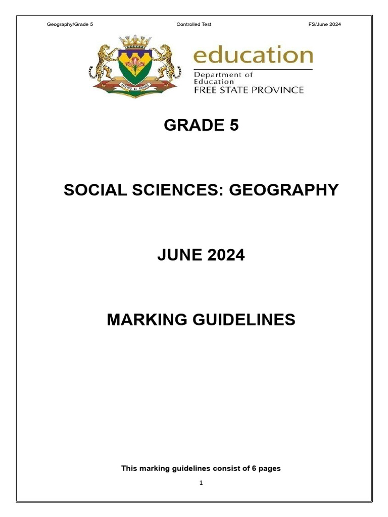 SS Gr 5 Geography Controlled Test June 2024 Marking Guidelines Amended ...