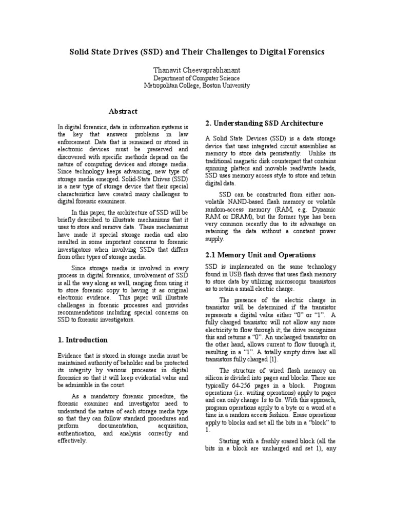 Solid State Drives Ssd And Their Challenges To Digital Forensics