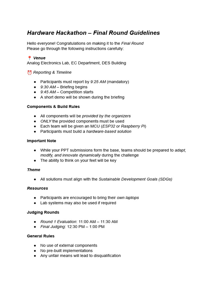Hardware Hackathon – Final Round Guidelines | PDF