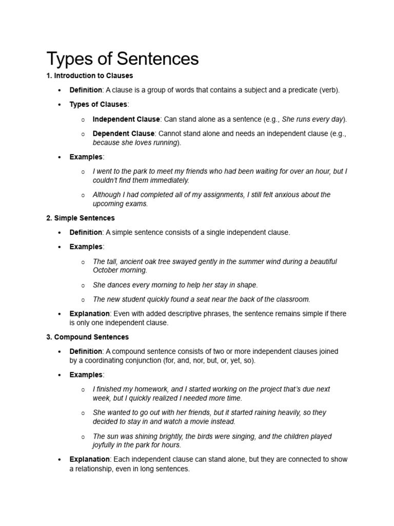 Types of Sentences | PDF | Clause | Sentence (Linguistics)