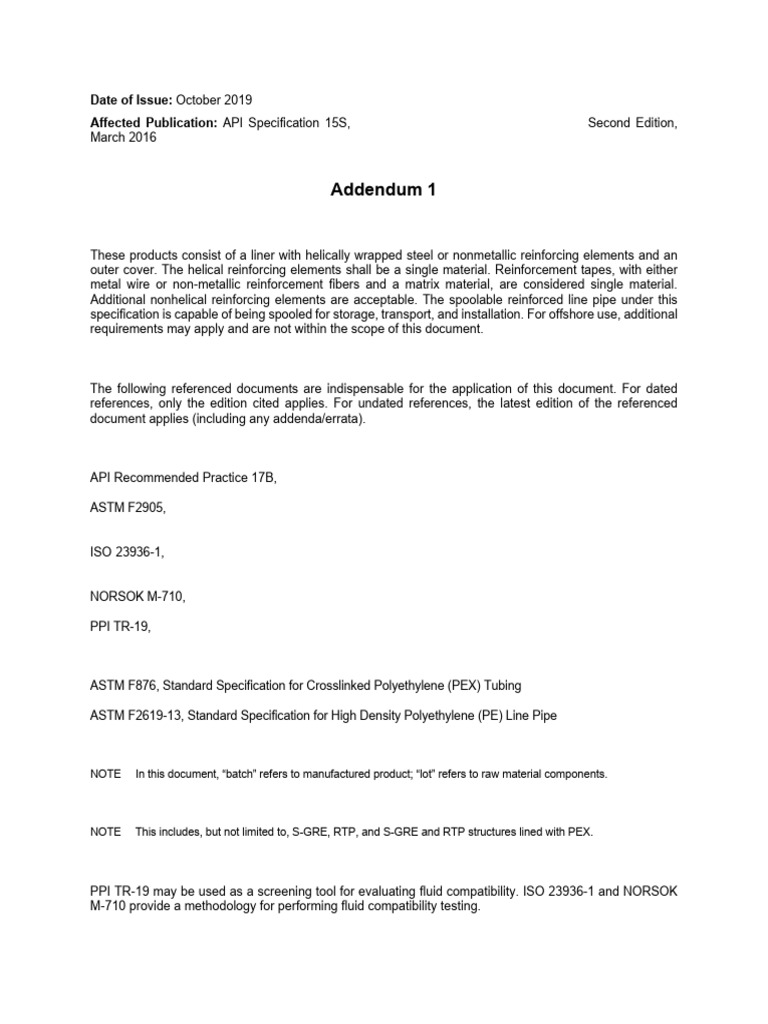 API Specification 15S 2nd Edition Addendum 1 20191018 | PDF | Pipe ...