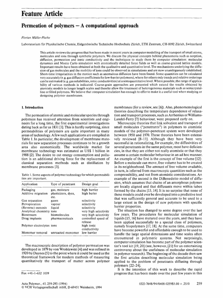 10.1002@actp.1994.010450401 | PDF | Diffusion | Polymers