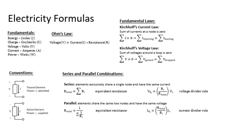 Exam4 Electricity Formula Sheet | PDF