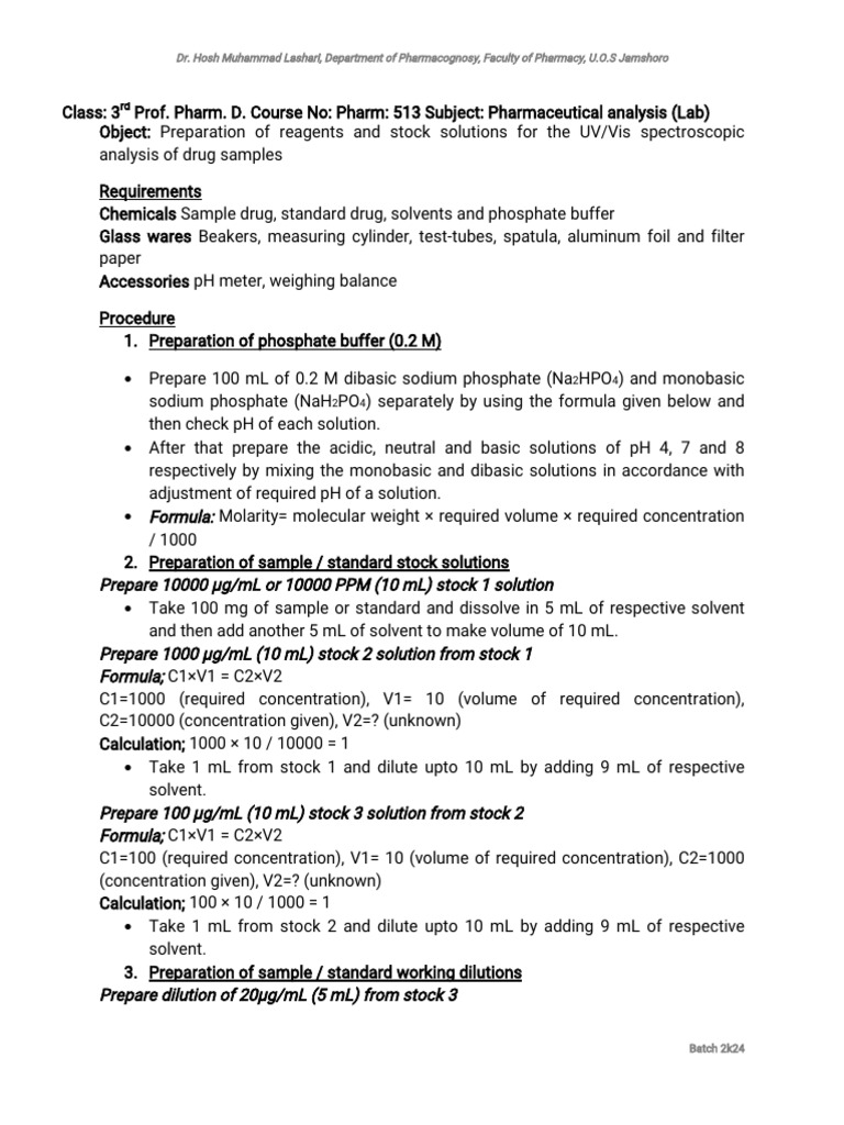 preparation of reagents and stock solutions | PDF | Chemical Substances ...