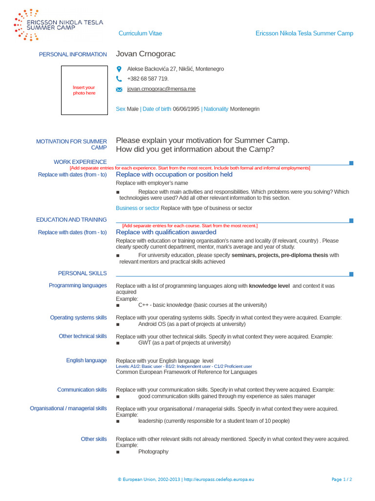 CV TemplateSummerCamp 2018 | PDF