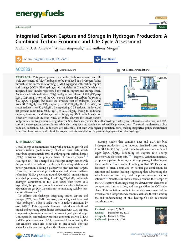 2026 Integrated Carbon Capture and Storage in Hydrogen Production a ...