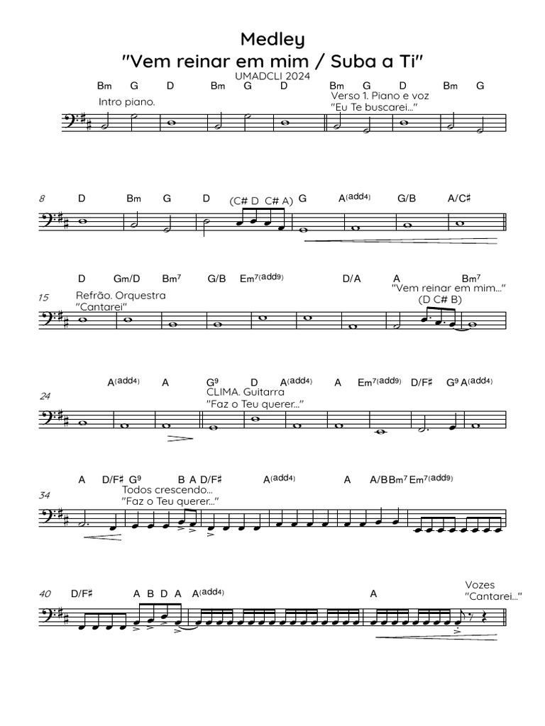 Medley Vem Reinar em Mim Suba A Ti - Partitura Inteira | PDF