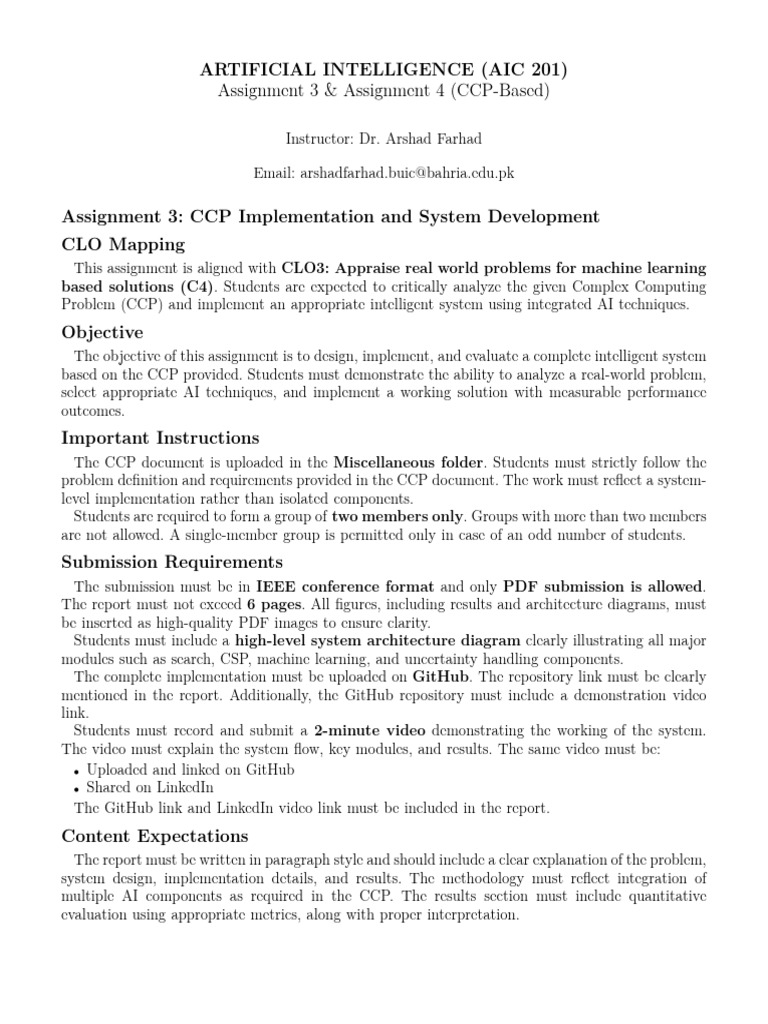Assignment 3 & Assignment 4 (CCP-Based) : Artificial Intelligence (Aic ...