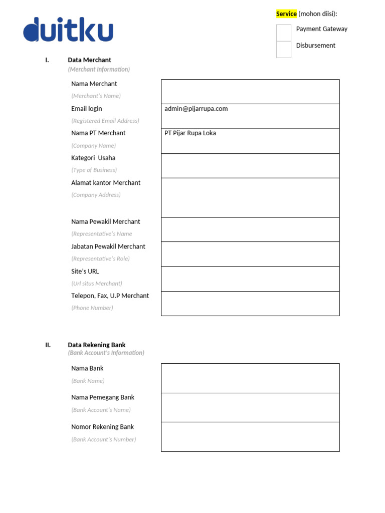 01. Duitku Merchant Registration Form - PT Pijar Rupa Loka | PDF ...