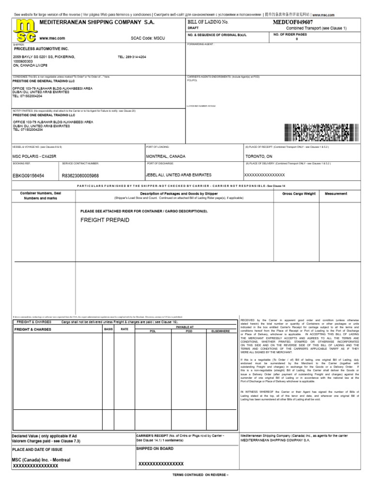 EBKG09156454 bl draft | PDF | Bill Of Lading | Cargo