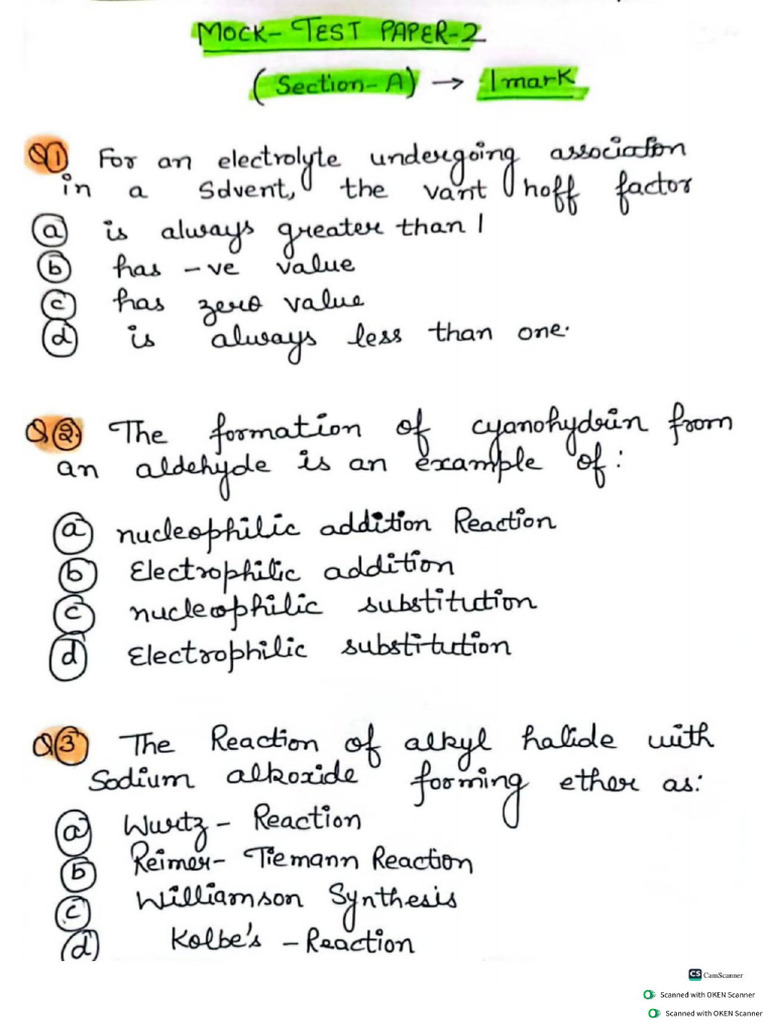 Chemistry MOCK TEST Paper with Answers for CBSE Bo_260227_074350 | PDF