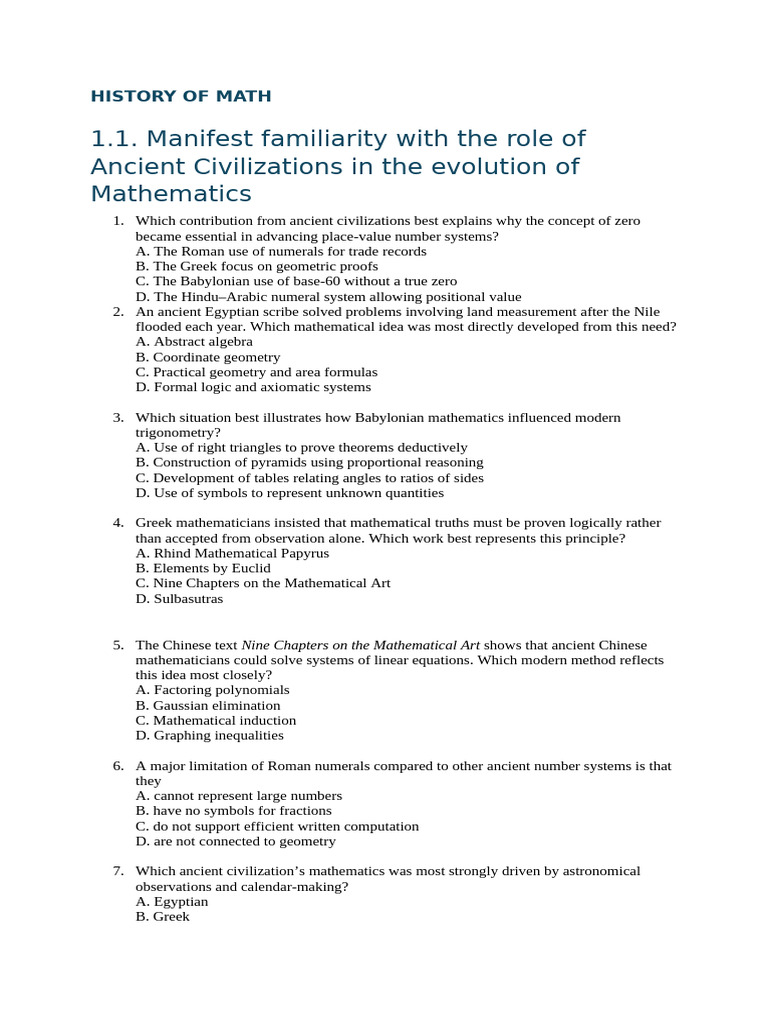 TOS BASED MATH MAJOR FIRST PART AI GENERATED TEST | PDF | Mathematics ...