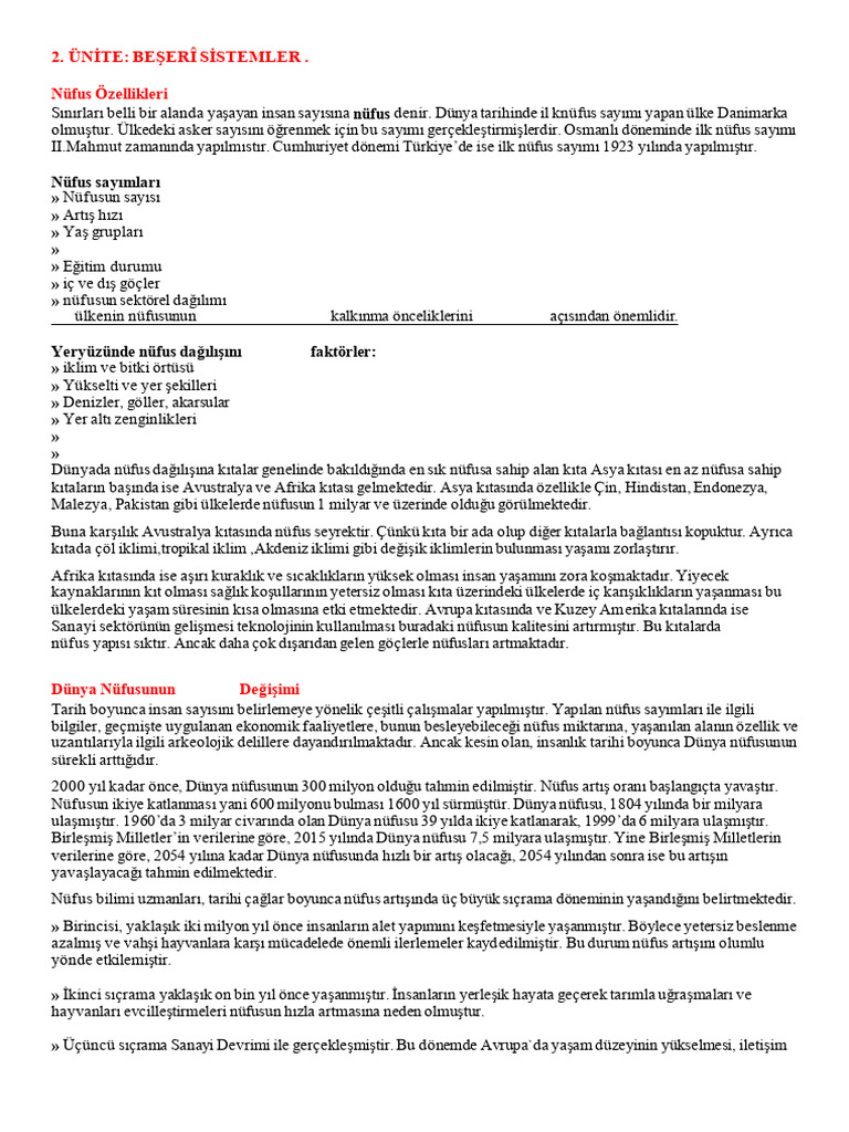 10 Sinif Cografya 2 Unite Beseri Sistemler | PDF