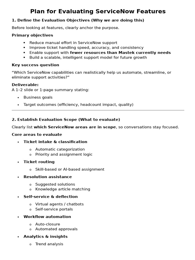 Plan for Evaluating ServiceNow Features | PDF | Artificial Intelligence ...