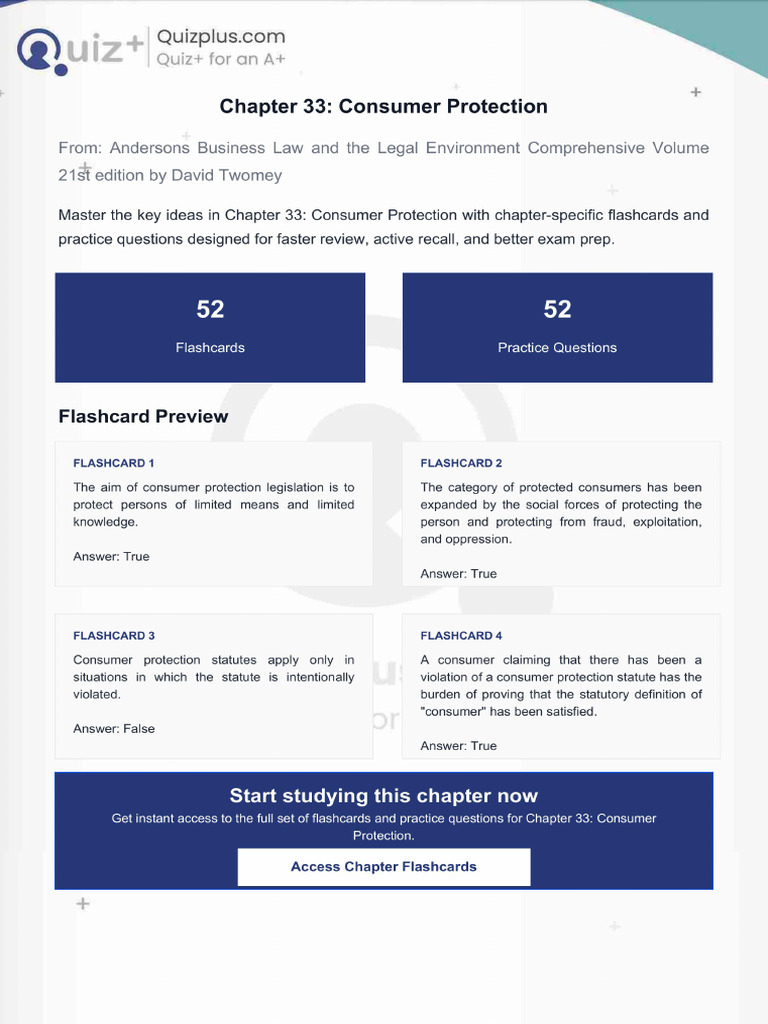 Flashcards for Chapter 33 Consumer Protection | PDF