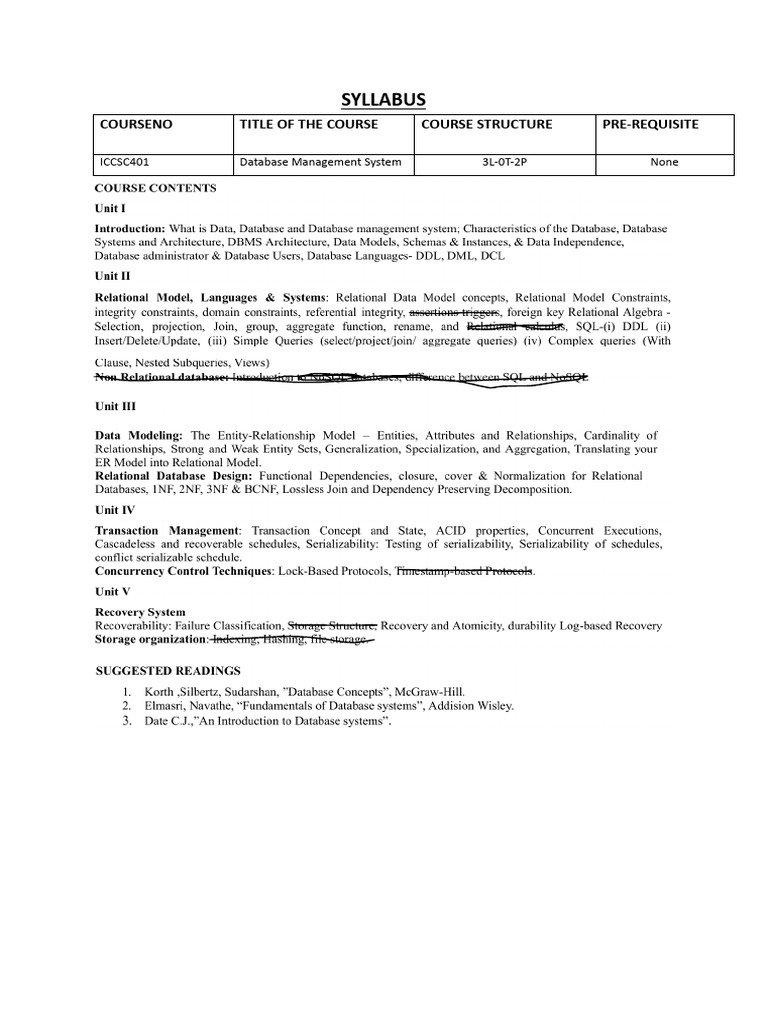 DBMS Syllabus | PDF