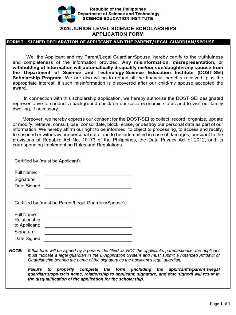 2026 JLSS Application Form I | PDF | Legal Guardian | Social Institutions