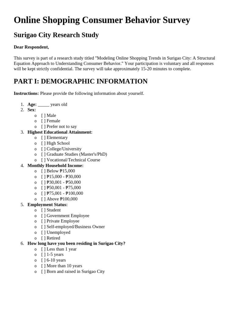 Online Shopping Consumer Behavior Survey Questionnaires Sycip | PDF ...