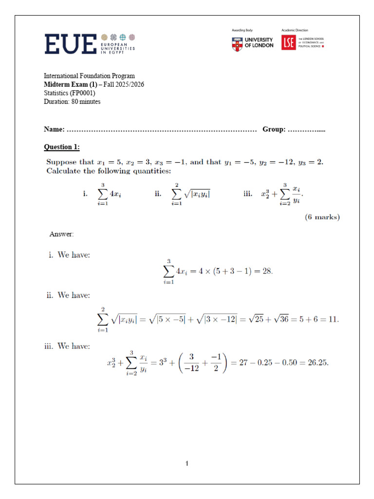 Midterm Exam (1_3) Answered | PDF | Data Analysis | Descriptive Statistics