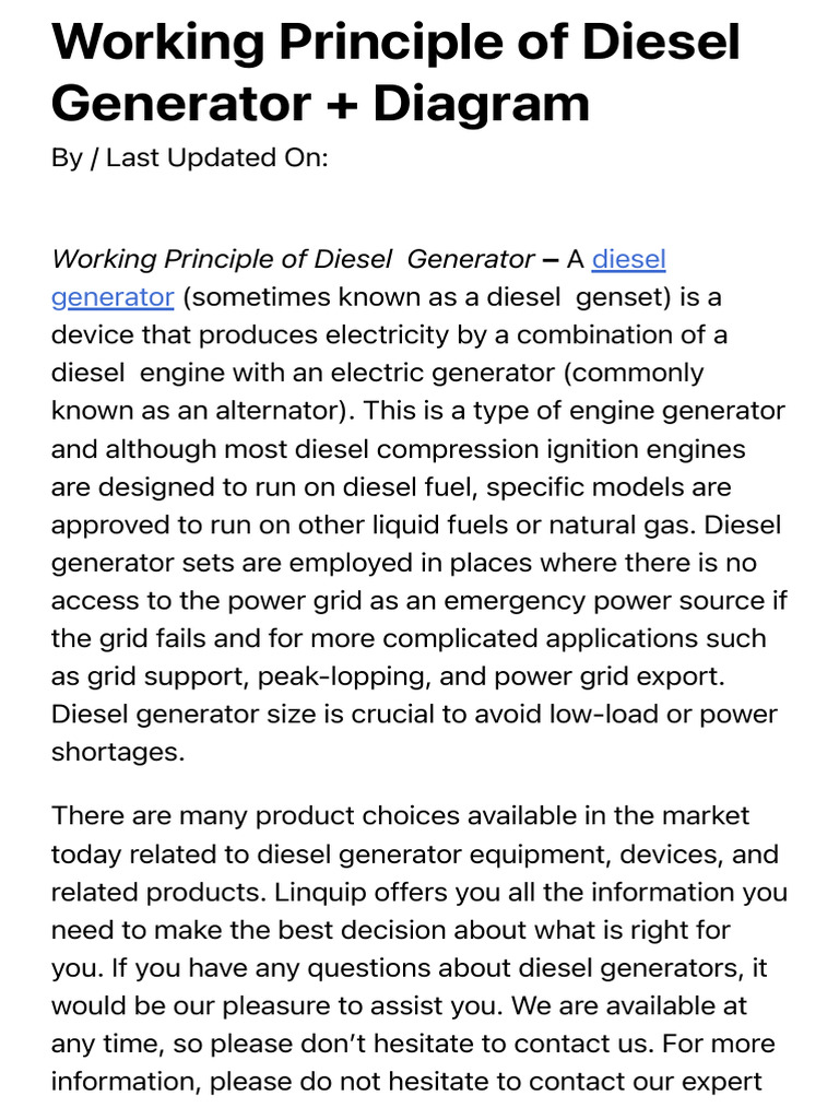 Working Principle of Diesel Generator + Diagram | PDF | Diesel Engine ...