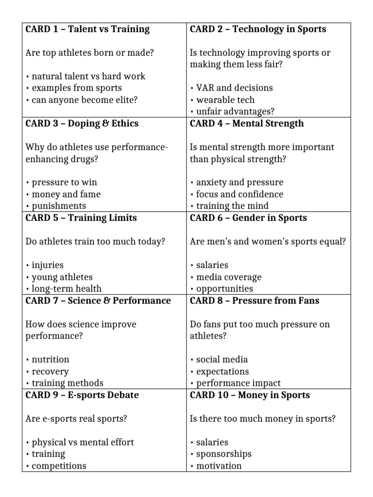 B2 Speaking Cards Sports | PDF