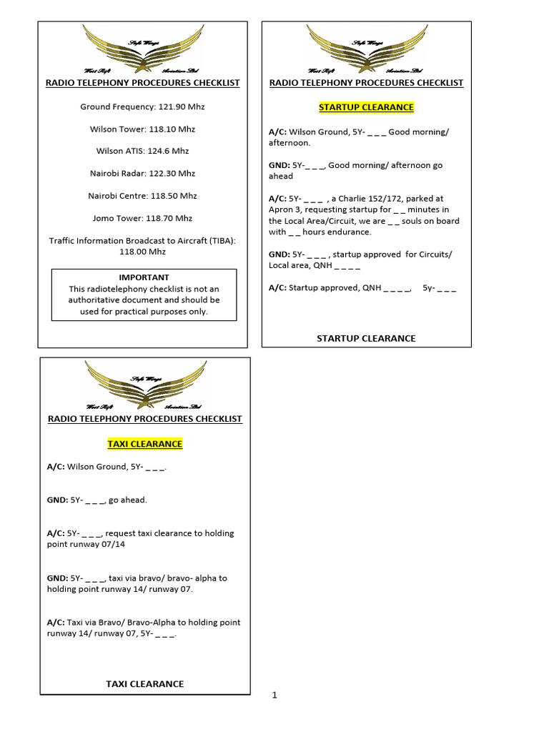 RadioTelephony Checklist | PDF | Transport Accidents And Incidents ...