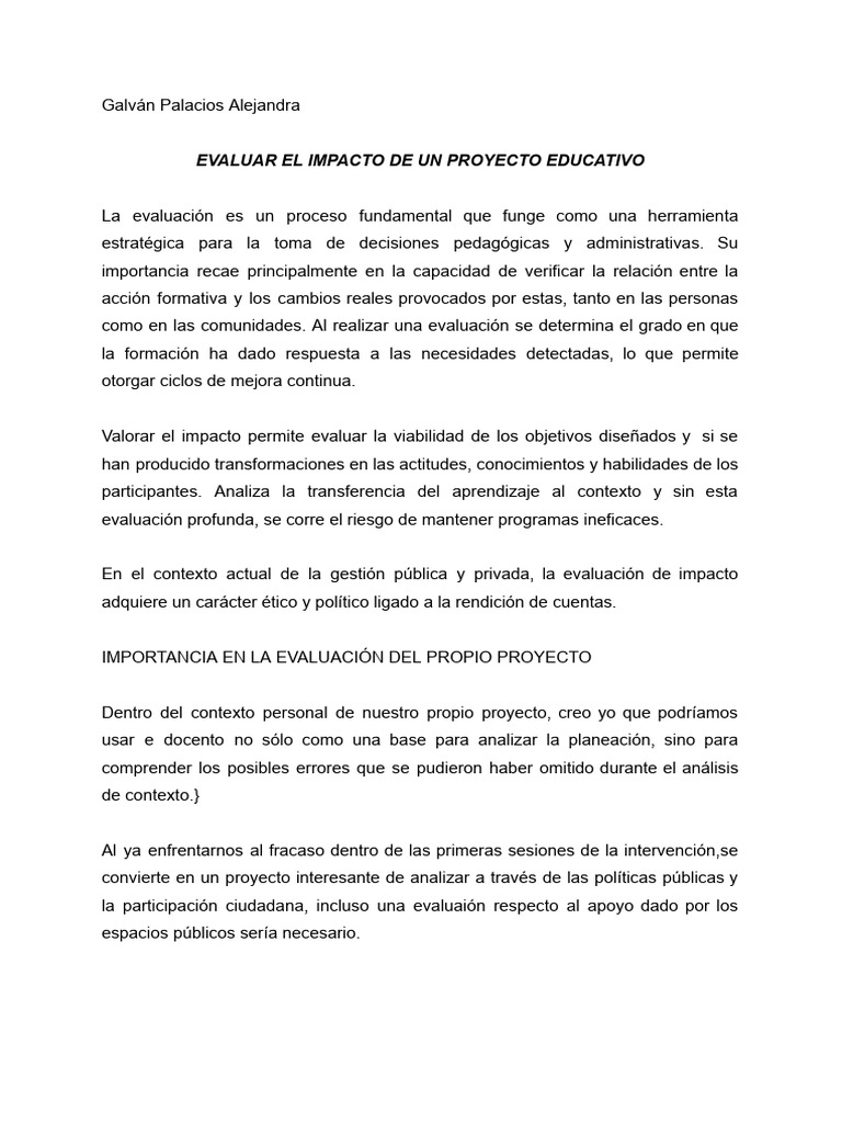 Evaluar El Impacto de Un Proyecto Educativo | PDF