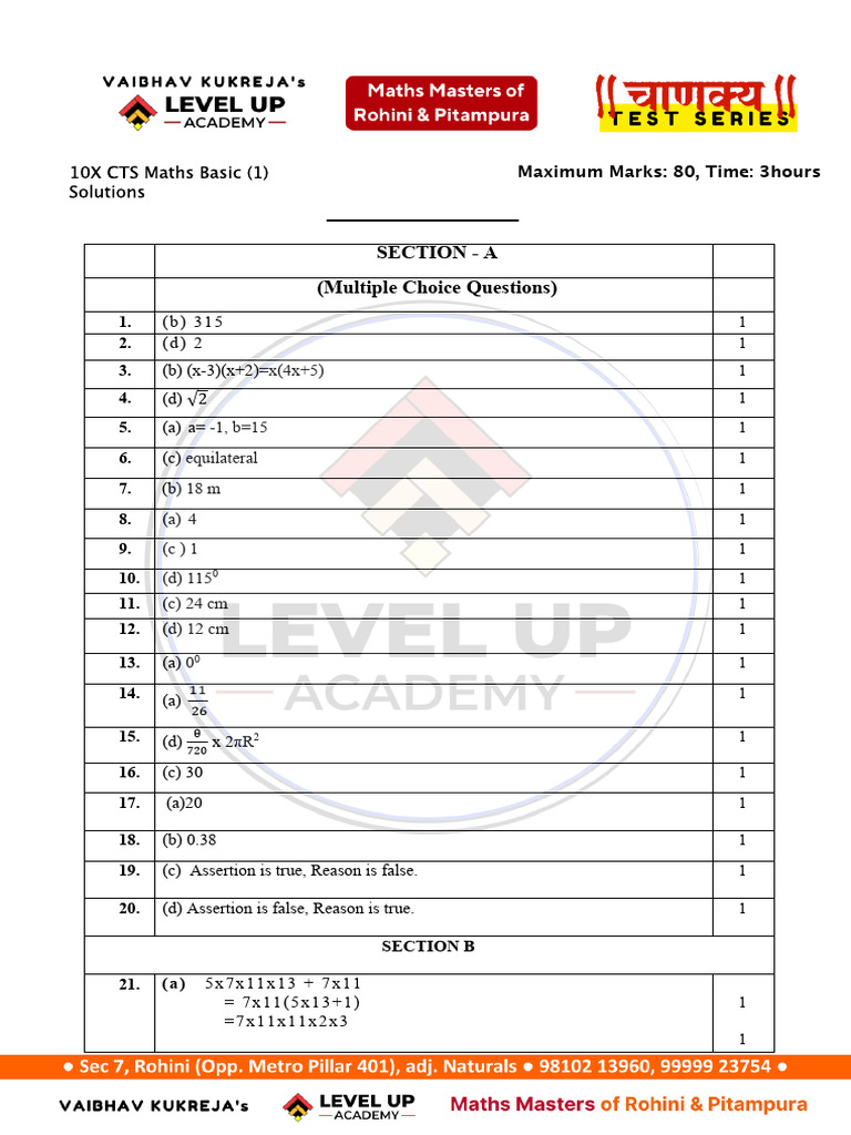 10X CTS Maths Basic (1) Sol | PDF | Euclidean Geometry | Discrete ...