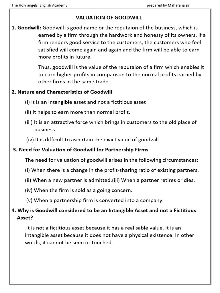 Goodwill Notes 2026-27 Final | PDF | Goodwill (Accounting) | Valuation ...